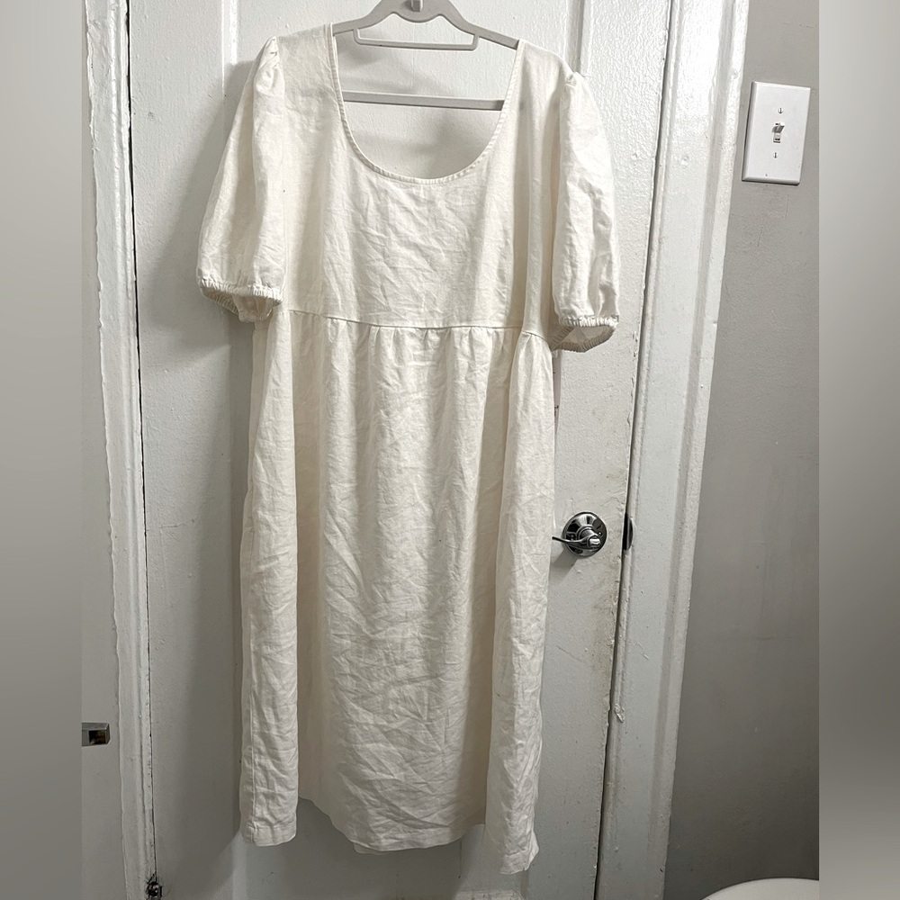 White Peasant Dress Open Back Tie Midi Dress